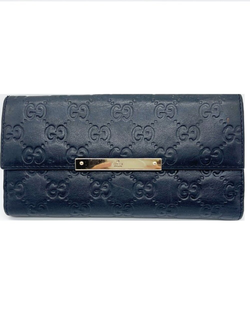 Gucci Black Guccissima Leather Continental Flap Wallet Gold Hardware with COA